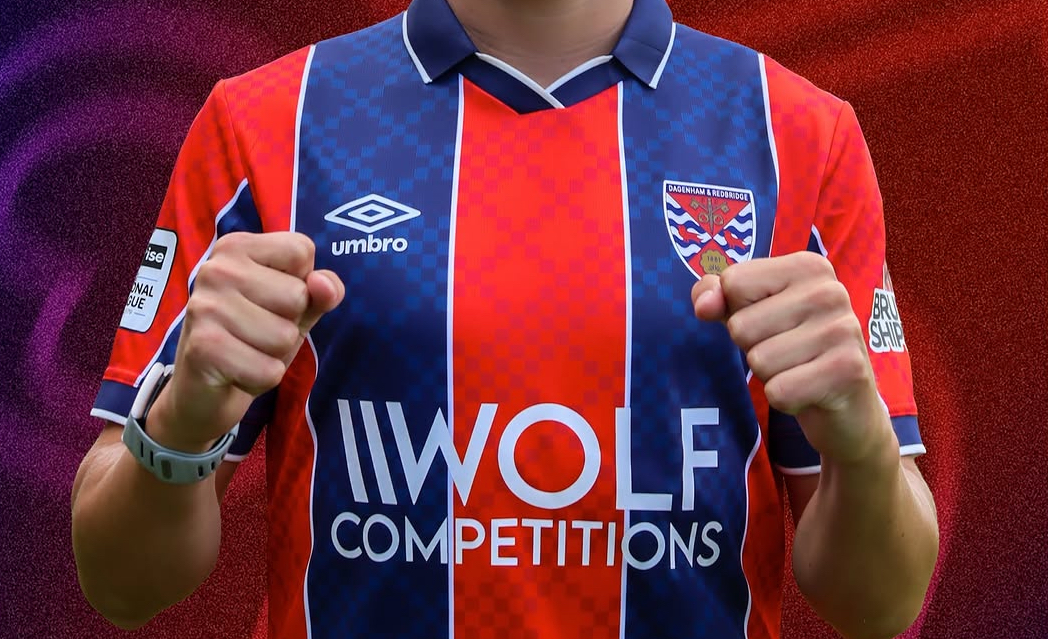Wolf Competitions front-of-shirt sponsorship on the Dagenham & Redbridge FC 2026/27 kit